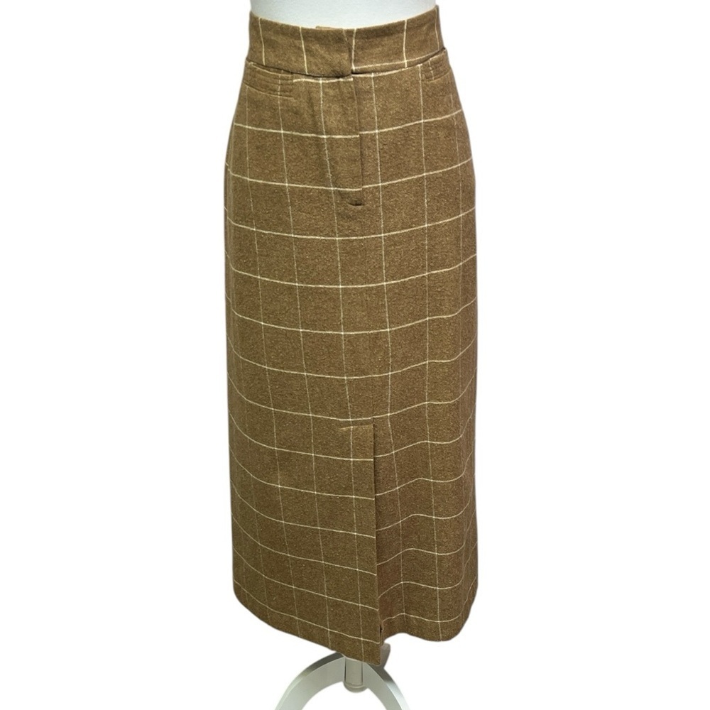 J.G. Hook Plaid Wool Blend Maxi Skirt Brown